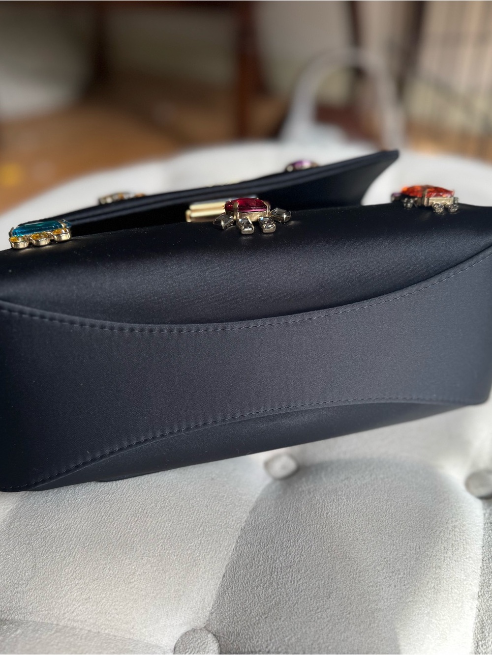 kate spade Black Jeweled Satin Satchel - Picture 2 of 4